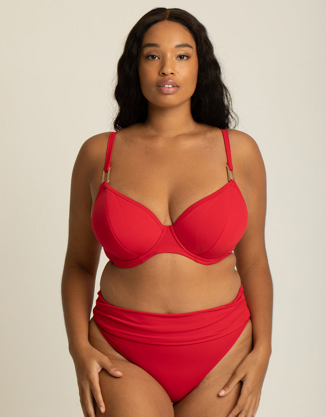 Miss Mandalay Boudoir Beach Fold Over Brief Crimson