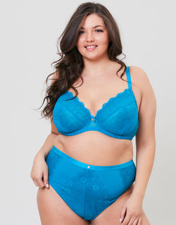 Oola Lace & Logo Balconette Bra Teal