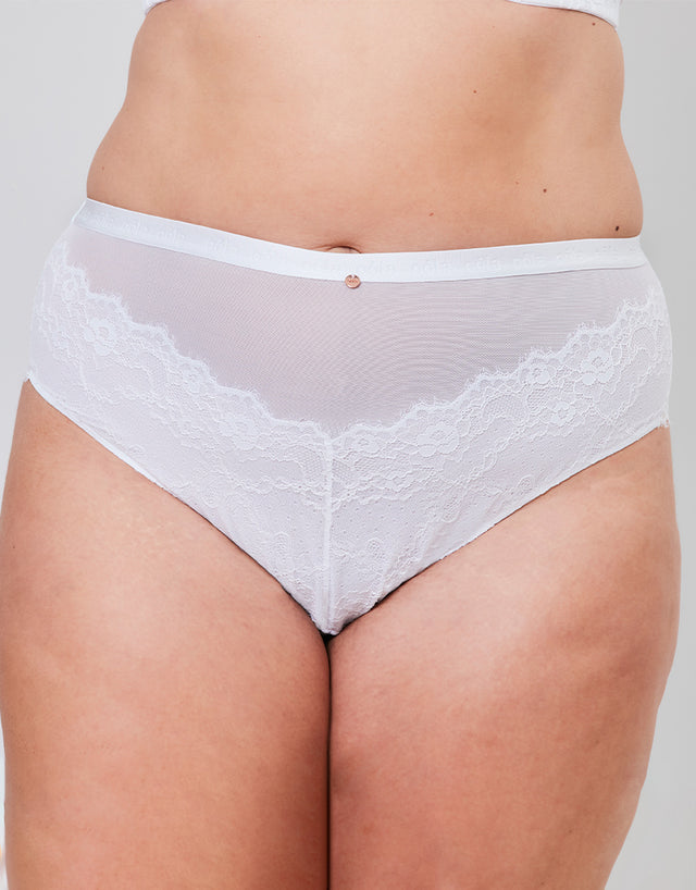 Oola Lace & Logo High Waist Brief White