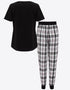 Pour Moi Cosy Check Trouser & Jersey T-Shirt Pyjama Black/Ivory