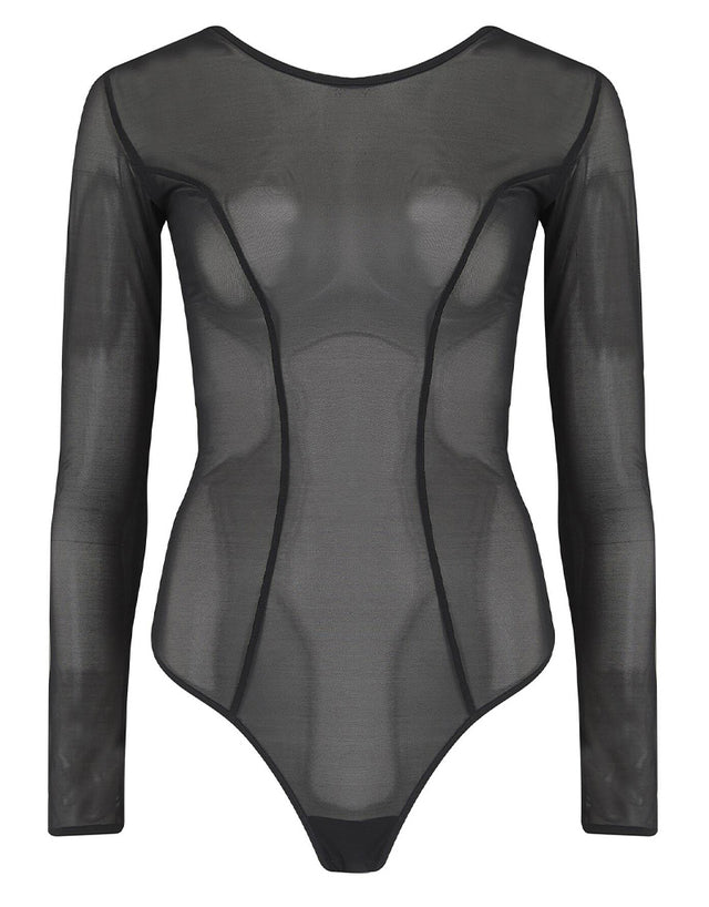 Pour Moi Make a Scene Long Sleeve Mesh Body Black