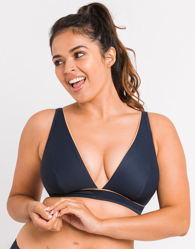 Curvy Kate Poolside Non Wired Triangle Bikini Top Navy/Coral