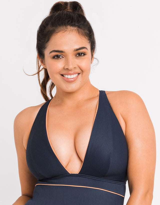 Curvy Kate Poolside Non Wired Plunge Swimsuit Navy/Coral