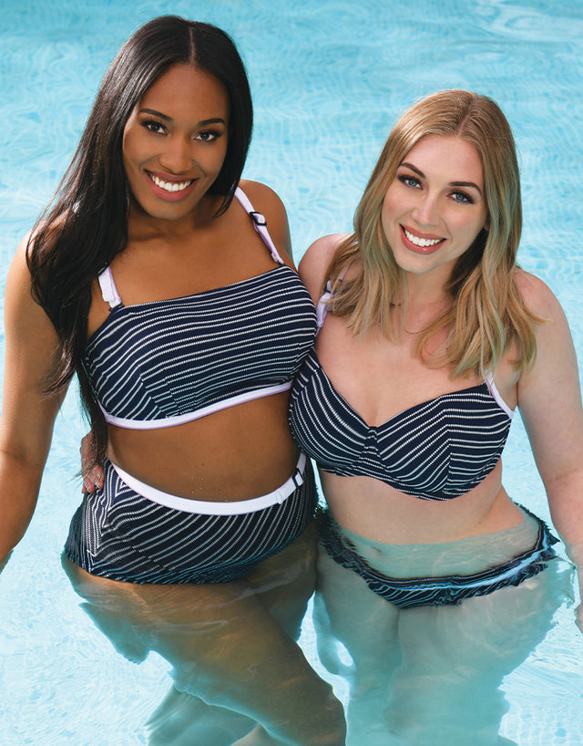Curvy Kate Sailor Girl Padded Bandeau Bikini Top Navy Stripe