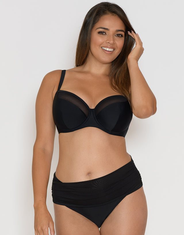 Curvy Kate Sheer Class Deep Fold Over Bikini Brief Black