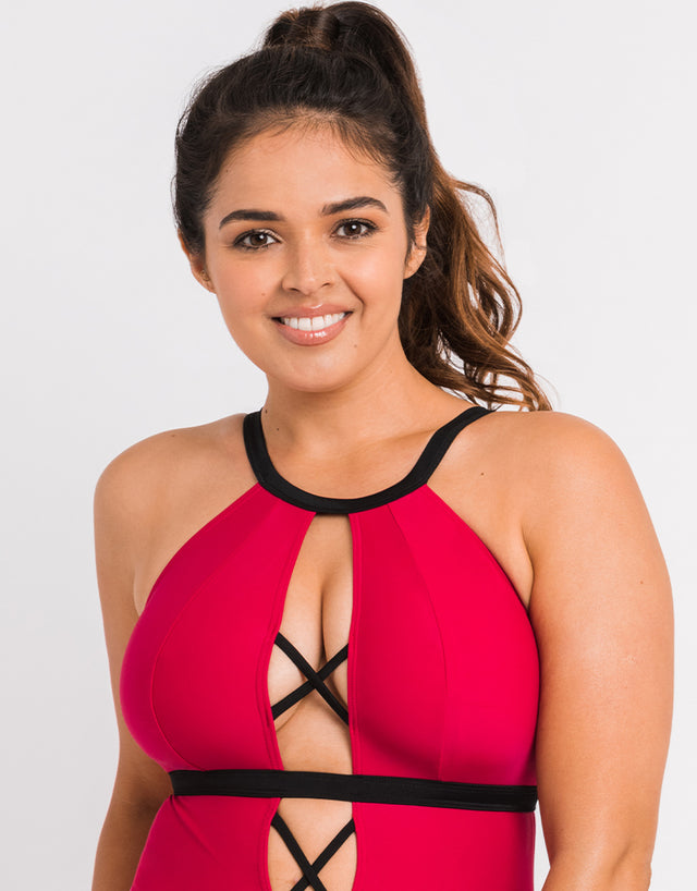 Curvy Kate Subtropic Non Wired Plunge Swimsuit Cherry Red/Pink