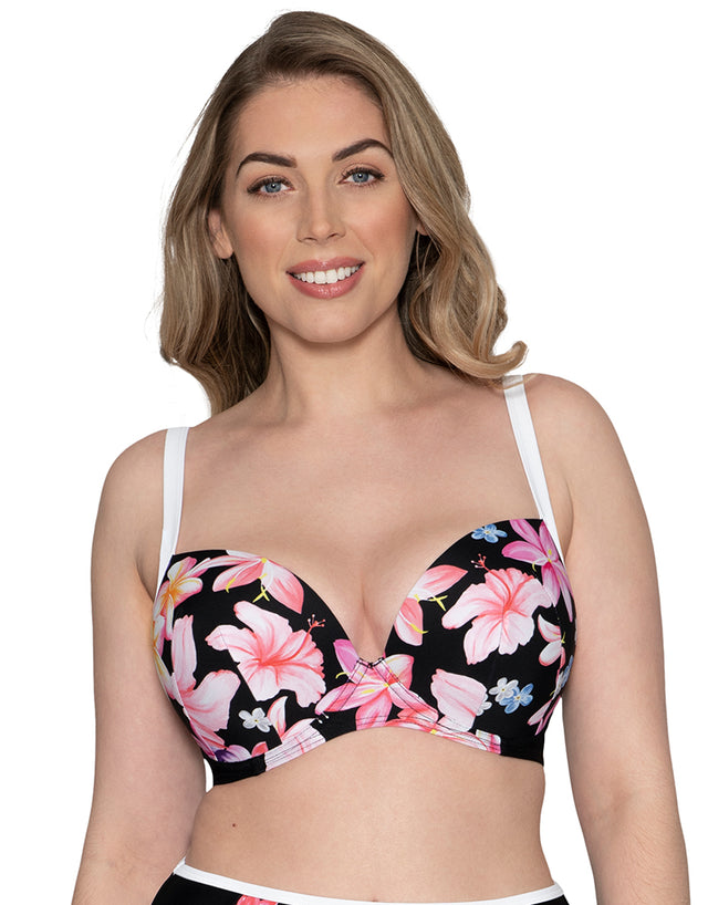 Curvy Kate Tropicana Moulded Plunge Bikini Top Black Print