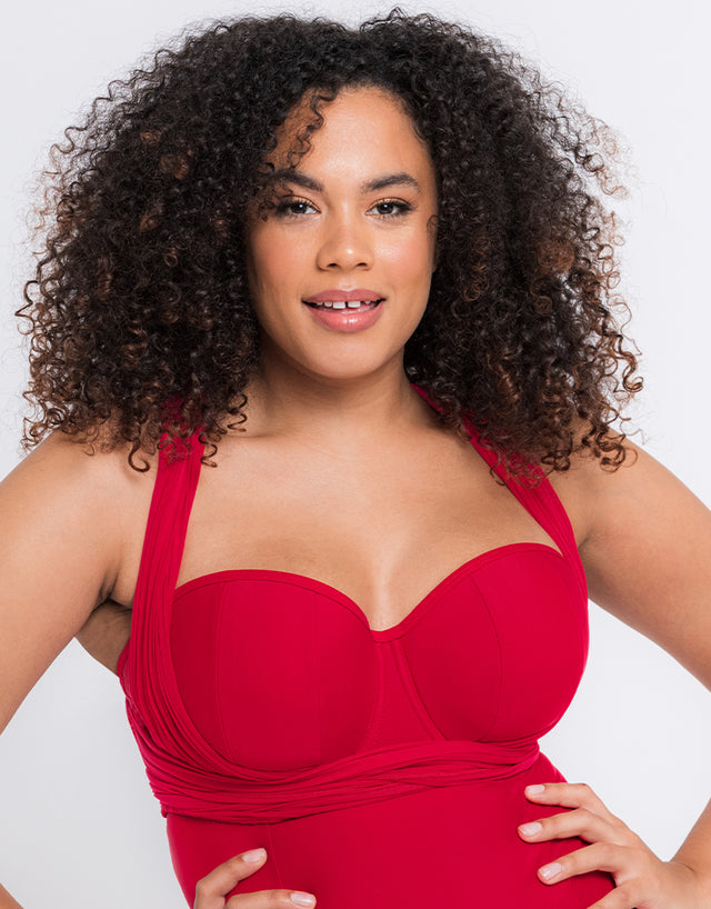 Curvy Kate Wrapsody Bandeau Strapless Multiway Swimsuit Red